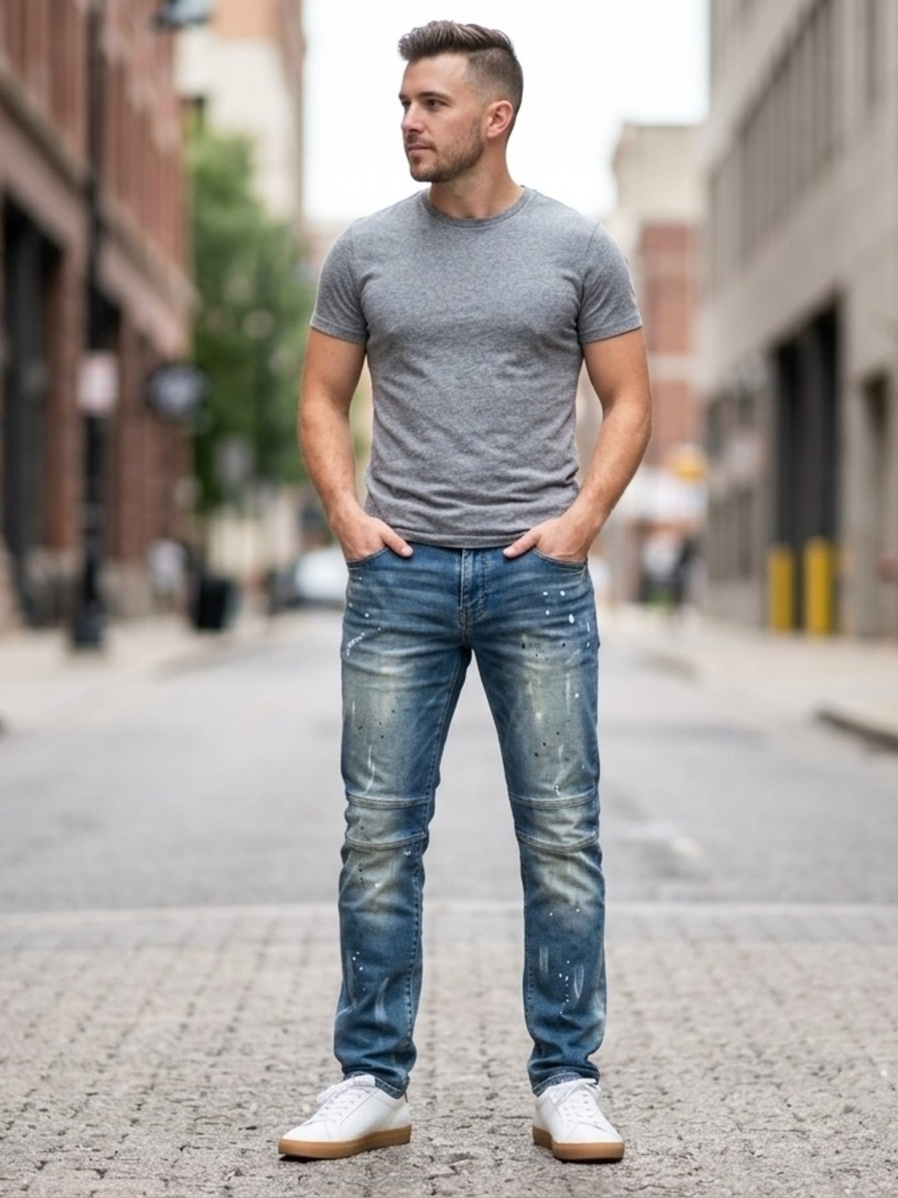 Smoke Rise Distressed Slim Fit Paint Splatter Denim Jeans Blue NWT